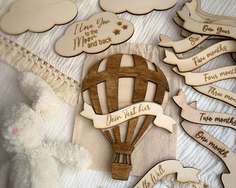Personalisiertes Heißluftballon-Meilensteinkarten-Set – „Mein erstes Jahr“, Geschenkidee zur Geburt, Geschenk zur Babyparty, gift for baby