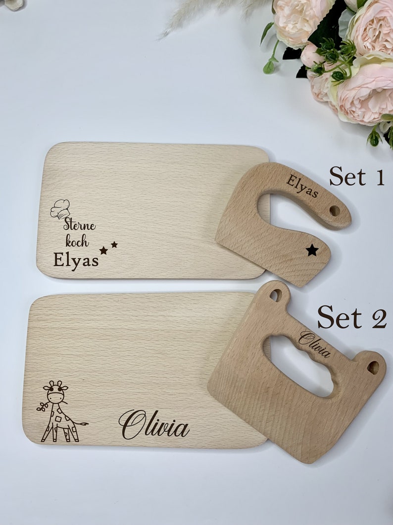 ensemble personnalisé de couteaux et de planches à découper en bois, cadeau pour enfant, jouet Montessori, cadeau pour tout-petits, ustensiles pour enfants image 5