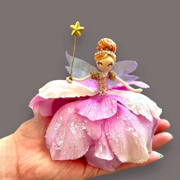 Handmade bendy princess flower fairy doll, fairy Godmother/ gift for fairy lover, doll for little girl doll