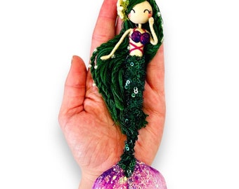 Handmade Poseable Mermaid Doll: One-of-a-Kind Miniature Toy (6.5")