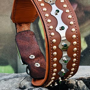 Handcrafted Leather Dog Collar with Sparkling Crystals – Elegant and Durable