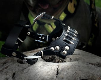 Bozal de cuero hecho a mano para perros – Bozal con diseño de bala, bozal resistente para la protección de la raza.
