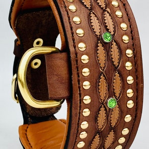 Handmade 6 CM Crystal-Stone Leather Dog Collar – Luxury & Strength for Large Breeds