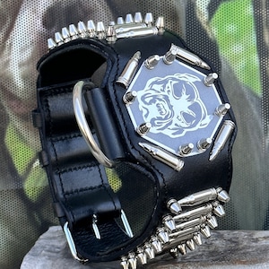 Handmade Bullet Leather Dog Collar with American Bully Logo – Heavy Duty for Cane Corso, Rottweiler, Kangal, Malinois, americanbully, pitbul