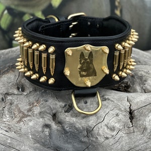 Handmade Leather Dog Collar: Personalized Photo Engraved, Spiked