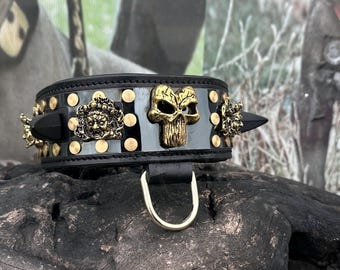 6 cm Wide Punisher Dog Collar – Handmade Leather Collar with Stainless Steel Plate
