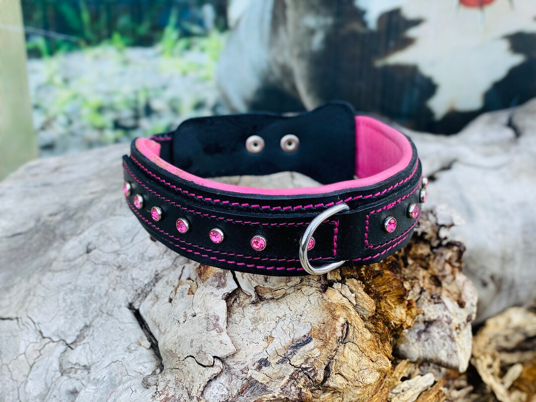 Handgefertigtes Rosa Kristallenes Leder Hundehalsband - Elegant & Langlebig  fr mittlere Rassen - Etsy sterreich