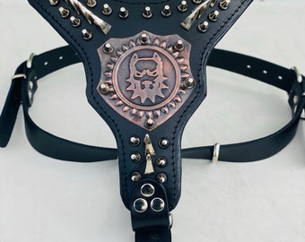 Handmade Leather Dog Harness with Copper Engraved Logo – Artisan Craftsmanship  Strength for Large Breeds