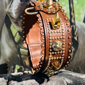 Wide 6cm(2,26inches), Leather Dog Collar – Handmade Tan Leather with Lion Logo – Strong Collar for Kangal, Cane Corso, Rottweiler, Doberman,