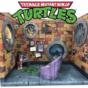 A 1:12 Sewer Lair Living Room Diorama-Perfect for Neca Teenage Mutant Ninja Turtles (TMNT) (Figs not included)