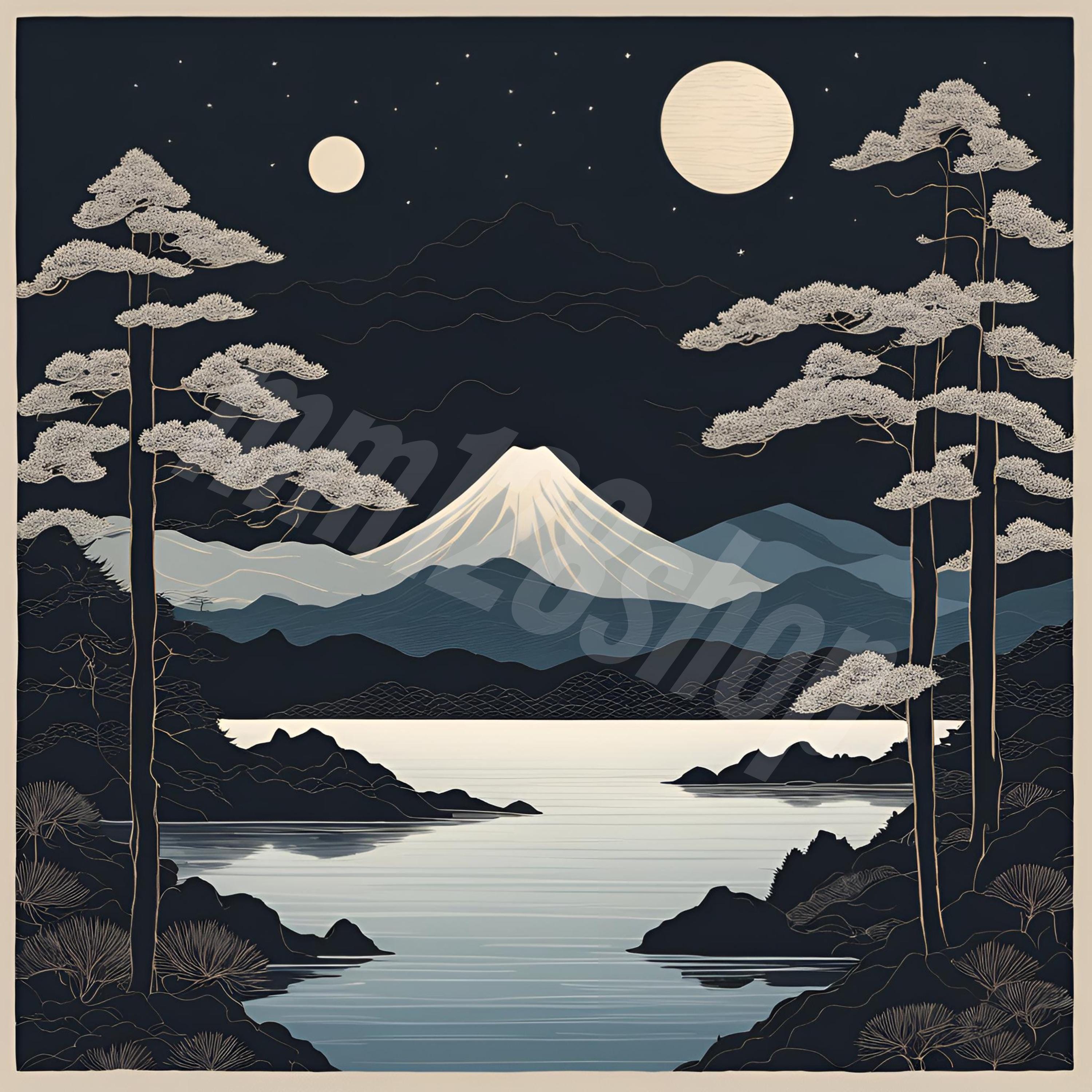 Moon and Lagoon Ukiyo-e Style Art | Japanese Landscape Print | Japanese ...
