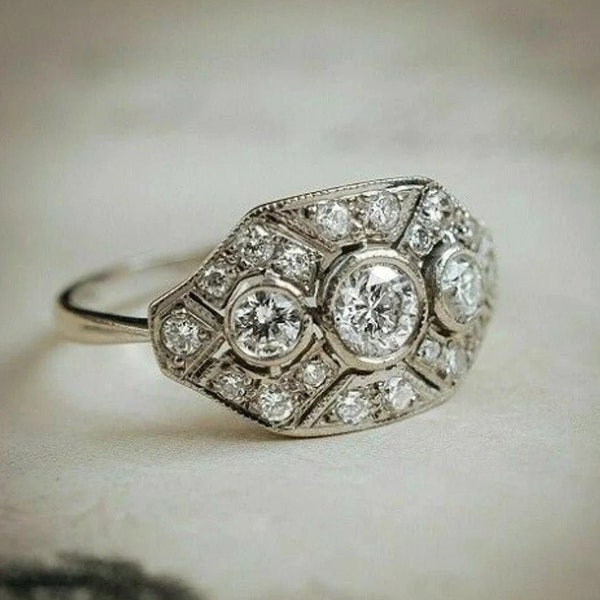 Art Deco Ring, 1.0 Ct Round Cut Diamond Ring, White Gold Vintage Wedding Anniversary Ring for Women's & Girl, Art Deco Engagement Ring, Gift