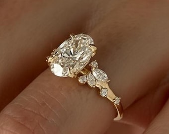 2.5 Ct Oval Moissanite Engagement Ring, Unique Leaf and Branch Oval Diamond Wedding Ring, Oval Cut Twig Ring, Anniversary Ring, Gift For Her