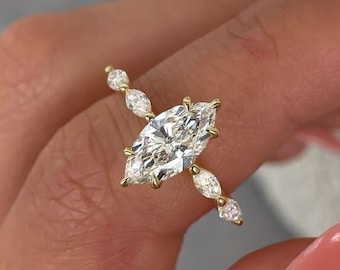1.5 CT Marquise Cut Moissanit Verlobungsringe, Vintage Marquise Verlobungsring, Marquise Versprechen Ring, Solitaire Marquise Trauringe