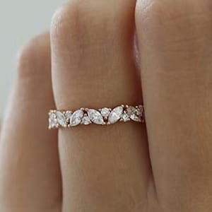 0.5 CT Marquise & Round Cut Diamond Wedding Band, Gorgeous Full Eternity Anniversary Band, 925 Sterling Silver Ring, Simulated Diamond Ring.