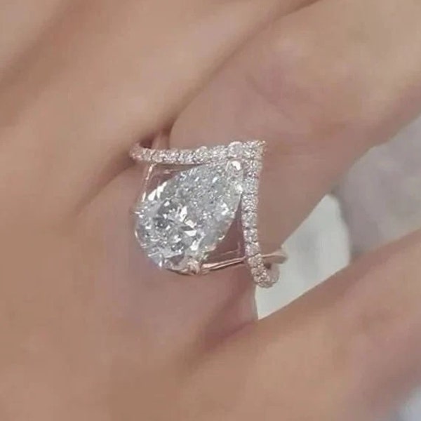 3.0 Ct Pear Cut Moissanite Engagement Ring, Pear Cut Moissanite Ring, Pear Engagement Ring, Anniversary Ring, 14K Rose Wedding Gold Ring.