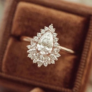 2.0 Ct Pear Moissanite Engagement Ring, Pear Engagement Ring, Halo Moissanite Wedding Ring, Bridal Ring For Women, Anniversary Ring, Gift.