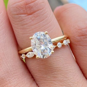 1.25 CT Oval Moissanite Engagement Ring Set, Oval Engagement Ring Set, 14K Gold Wedding Ring Set, Anniversary Ring, Gift, Promise Ring. image 1