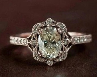 1.5 CT Oval Cut Moissanite Ring, Milgrain Vintage Engagement Ring, Vintage Art Deco Ring, Gift, 14K Rose Gold Antique Art Deco Wedding Ring.