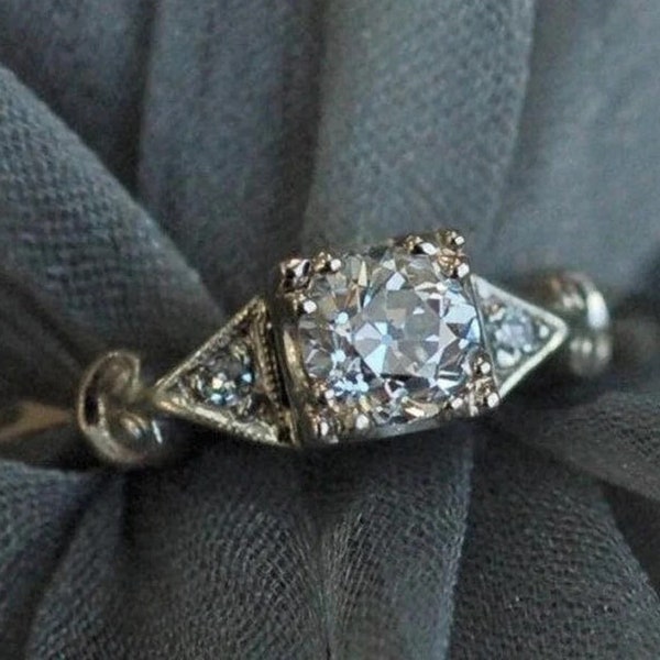 Vintage Ethical European Cut Round Diamond Engagement Ring, Art Deco Antique Solid Gold Engagement Ring, Round Vintage Ring, Gift For Her