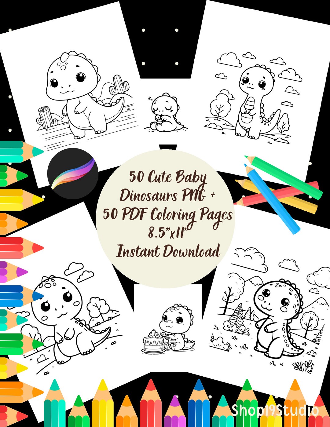 50 CUTE BABY DINOSAURS Printables Coloring Pages Creative Activity for ...