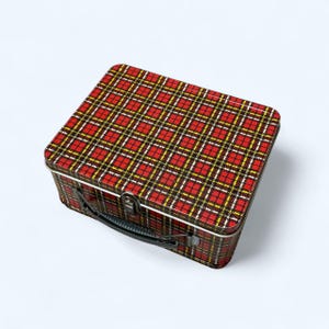 World Famous Ohio Art Plaid Metal Lunch Box with Handle Retro 70s