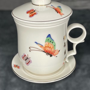 Teavana Porcelain Tea Cup Infuser Complete 4 pc Enchanted Butterflies Retired