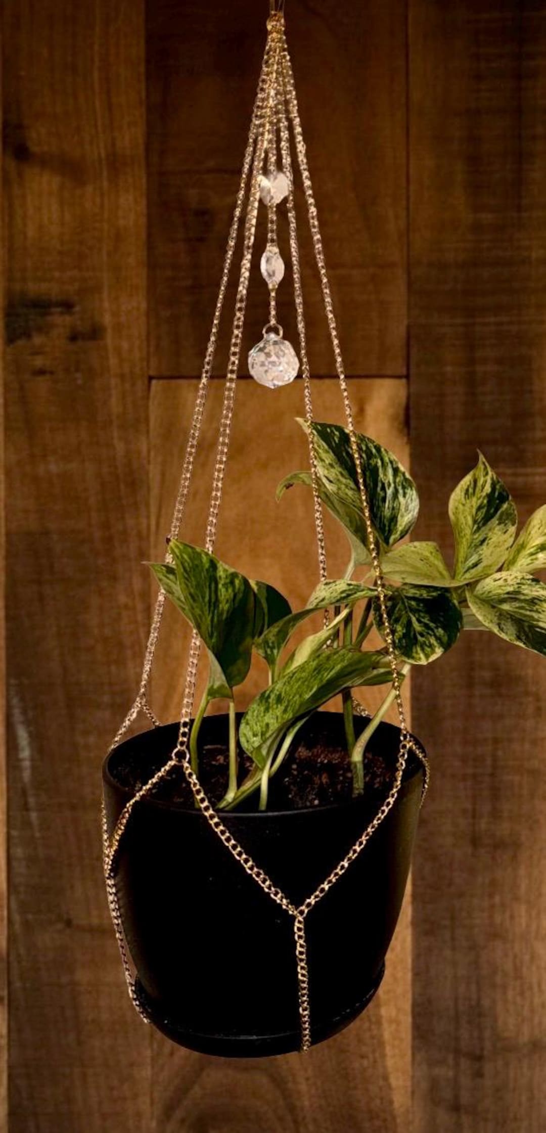 Planter Chain Chain Plant Hanger With Crystal Sun Catcher – Gold or Silver Boho ...
