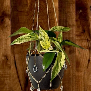 Crystal Plant Hanger with Gold Chain | Boho Hanging Plant Decor