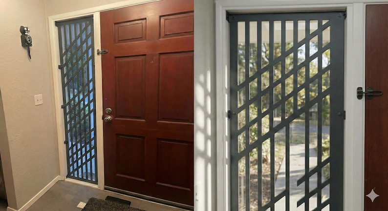 Custom Metal Window Security Grill | Modern Geometric Sidelight Cover | Heavy Duty 4mm Steel Door Screen | Window Guar