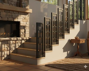 Modern Black Metal Stair Railing: Industrial Wall-Mounted Handrail, Step Grab Bar, and Bracket Set