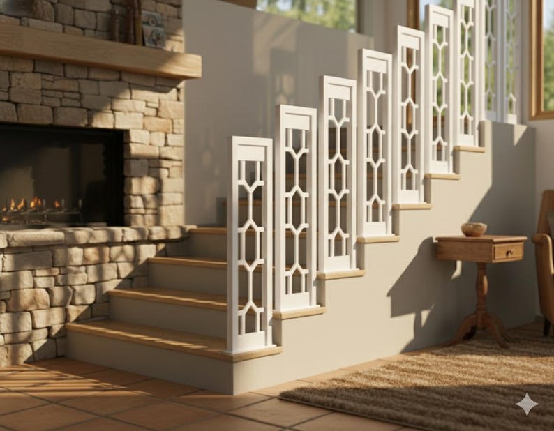 Modern White Metal Stair Railing: Industrial Wall-Mounted Handrail, Step Grab Bar, and Bracket Set