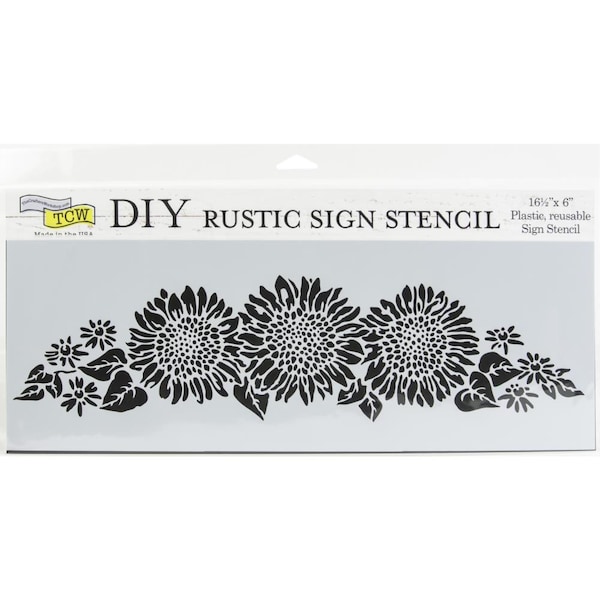 Reusable Stencils For Signs - Rustic Sign Stencil 16.5" x 6" - Sunflower Spray