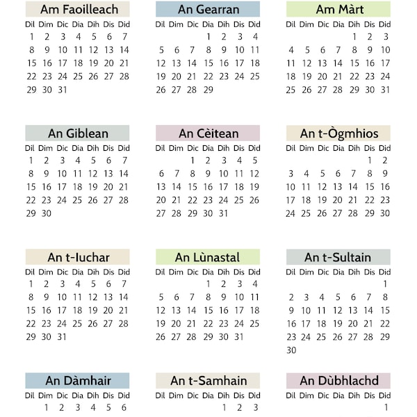 Scottish Gaelic A4 2024 Calendar Printable Print At Home