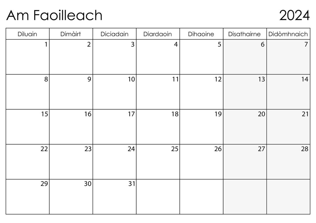 Scottish Gaelic 2024 Monthly Calendar A4 Printable Download Etsy