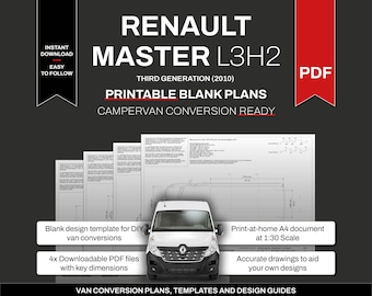 Renault Master Plans L3H2 2010 Onwards Blank Template for Campervan Conversion Layout and Design