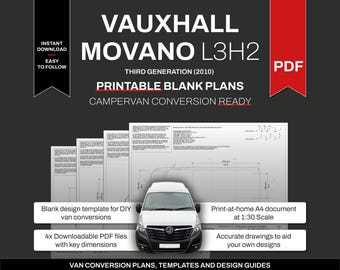 Vauxhall Movano Plans L3H2 2010 Onwards Blank Template for Campervan Conversion Layout and Design