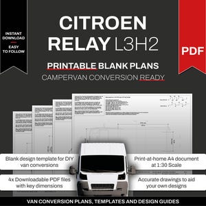 シトロエン リレー プラン L3H2 キャンピングカー コンバージョン レイアウトとデザイン用の空白テンプレート