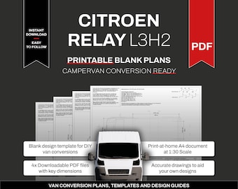 Citroen Relay Plans L3H2 Blank Template for Campervan Conversion Layout and Design