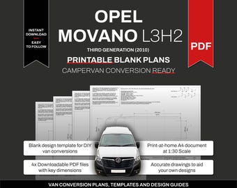 Opel Movano Plans L3H2 2010 Onwards Blank Template for Campervan Conversion Layout and Design