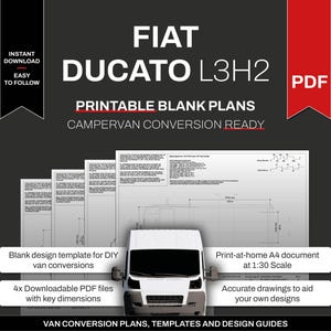 フィアット デュカート プラン L3H2 キャンピングカー改造レイアウトとデザイン用の空白テンプレート