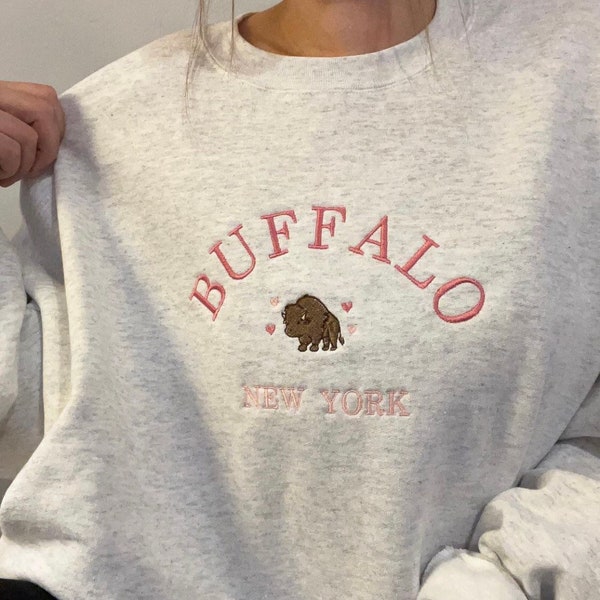 Pink Heart Buffalo New York Embroidered Sweatshirt