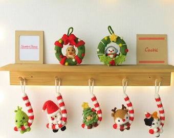 7in1 Christmas Hanging Crochet Pattern, Christmas Car Hanger Crochet Pattern, Holiday Amigurumi with Candycane, Instant Download PDF