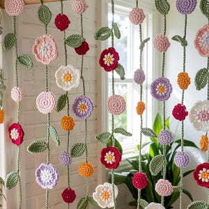 2 in 1 Flower Curtain Crochet Pattern, English PDF Version, Mother Day Gift, crochet wall hanging pattern, Lace Window Decor