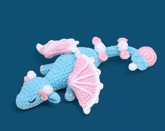 Sleeping Candy Dragon Crochet Pattern, Spring Dragon Amigurumi Crochet, Cute Winnie the Dragon Pastel English PDF, Low Sew Dragon Plushie