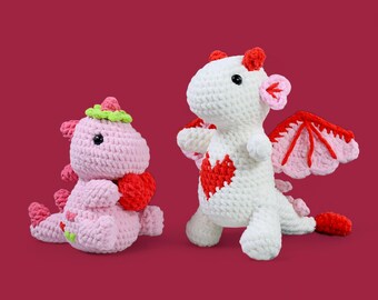 Wzór na szydełkowanie walentynkowego, serduszkowego smoka Kupidyna, pluszowego smoka na szydełku, wzór na amigurumi z serduszkiem, prezent walentynkowy