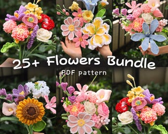25+ Crochet Pattern, Tulip, Rose, Pingpong Flowers and More, Gift for Mom, Wedding Crochet, Amigurumi 25+ Crochet Flower Patterns Bundle