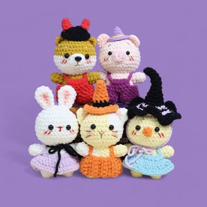 Halloween Farm Animals Crochet Pattern, Witch Cat Crochet Pattern, Vampire Bunny Pattern, Halloween Evil Corgi/Duck Witch Hat Amigurumi