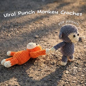 Patrón de crochet de mono Viral Punch 2 en 1 (PDF), mono abrazable y peluche, mini animal de apoyo emocional, adorable juguete.
