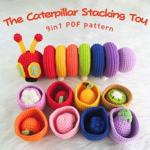 9-in-1 The Very Hungry Caterpillar Stacking Toy, Baby Toy Montessori Gift, ChildrenBooks Crochet, Back To School DIY Pattern, Easy Amigurumi